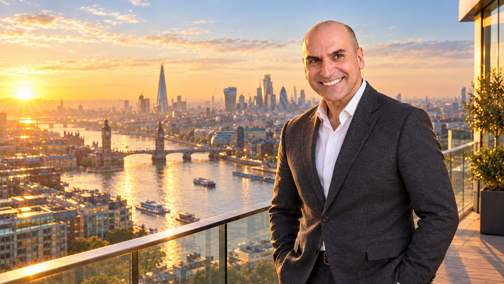 Sajid Riaz overlooking city skyline